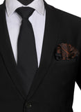 Chokore Black color Plain Silk Tie & Black and Brown silk pocket square set