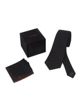 Chokore Black color Plain Silk Tie & Black and Brown silk pocket square set