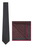 Chokore Dark Grey color silk tie & Magenta & Dark Grey from Indian design Silk Pocket Square set