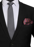Chokore Dark Grey color silk tie & Magenta & Dark Grey from Indian design Silk Pocket Square set