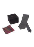 Chokore Dark Grey color silk tie & Magenta & Dark Grey from Indian design Silk Pocket Square set