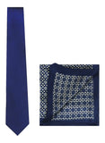 Chokore Navy Blue color Silk Tie & Blue and White Pure Satin Silk Pocket Square set