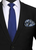 Chokore Navy Blue color Silk Tie & Blue and White Pure Satin Silk Pocket Square set