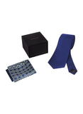 Chokore Navy Blue color Silk Tie & Blue and White Pure Satin Silk Pocket Square set