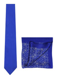 Chokore Blue color Plain Silk Tie & Cobalt Blue and White pure silk pocket square set