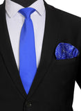 Chokore Blue color Plain Silk Tie & Cobalt Blue and White pure silk pocket square set