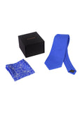 Chokore Blue color Plain Silk Tie & Cobalt Blue and White pure silk pocket square set