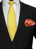 Chokore Yellow color silk tie & Rose Pink & Lemon Green Pure Silk Pocket Square set