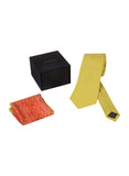 Chokore Yellow color silk tie & Rose Pink & Lemon Green Pure Silk Pocket Square set
