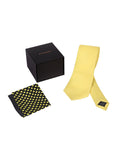 Chokore Yellow color silk tie & Yellow & Black Silk Pocket Square set
