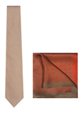 Chokore Beige color Plain Silk Tie & Two-in-one Beige & Marsela silk pocket square set-d
