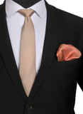 Chokore Beige color Plain Silk Tie & Two-in-one Beige & Marsela silk pocket square set-d