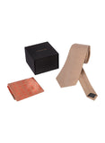 Chokore Beige color Plain Silk Tie & Two-in-one Beige & Marsela silk pocket square set-d