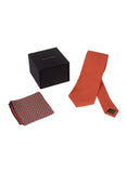 Chokore Red color Plain Silk Tie & Red & Navy Blue floral print pure silk pocket square set