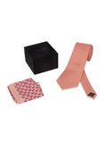 Chokore Peach color Plain Silk Tie & Pink color floral print silk pocket square set