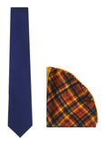 Chokore Navy Blue color Silk Tie & Double-sided Red & Yellow Silk Pocket Circle set