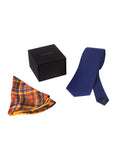Chokore Navy Blue color Silk Tie & Double-sided Red & Yellow Silk Pocket Circle set
