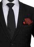 Chokore Black color Plain Silk Tie & Red & Black printed silk pocket square set