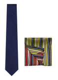 Chokore Navy Blue color Silk Tie & Printed Pocket square, in stripes with two designs set