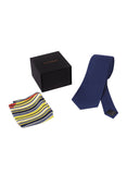 Chokore Navy Blue color Silk Tie & Printed Pocket square, in stripes with two designs set