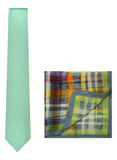 Chokore Sea Green color Silk Tie & Multicolor Silk Pocket Square set