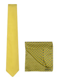 Chokore Yellow color silk tie & Two-in-one Yellow & Light Grey Silk Pocket Square set