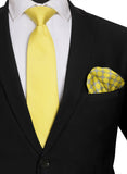 Chokore Yellow color silk tie & Two-in-one Yellow & Light Grey Silk Pocket Square set