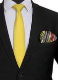 Chokore Yellow color silk tie & Two-in-one Red & Yellow Silk Pocket Square set