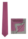 Chokore Pink color silk tie & Pink & Light Grey Pure Silk Pocket Square set