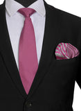Chokore Pink color silk tie & Pink & Light Grey Pure Silk Pocket Square set