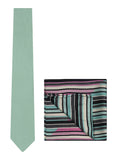 Chokore Sea Green color Silk Tie & Two-in-one Pink & Light Silk Pocket Square set