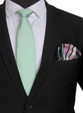 Chokore Sea Green color Silk Tie & Two-in-one Pink & Light Silk Pocket Square set