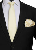 Chokore Off White color Plain Silk Tie & Peach & Light Blue color silk pocket square set