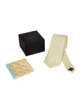 Chokore Off White color Plain Silk Tie & Peach & Light Blue color silk pocket square set