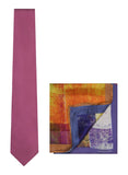 Chokore Pink color silk tie & Multicolor Pure Silk Pocket Square set