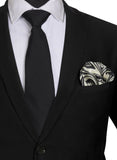 Chokore Black color Plain Silk Tie & Black and White silk pocket square set