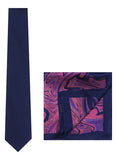 Chokore Navy Blue color Silk Tie & Navy blue & purple Pure Satin Silk Pocket Square set