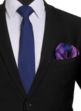 Chokore Navy Blue color Silk Tie & Navy blue & purple Pure Satin Silk Pocket Square set