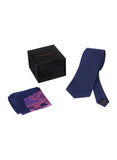 Chokore Navy Blue color Silk Tie & Navy blue & purple Pure Satin Silk Pocket Square set
