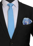 Chokore Light Blue color Plain Silk Tie & Light Blue silk pocket square set