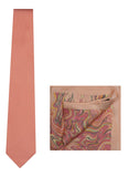 Chokore Peach color Plain Silk Tie & Rose Pink color silk pocket square set
