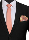 Chokore Peach color Plain Silk Tie & Rose Pink color silk pocket square set