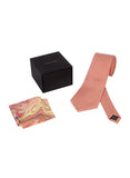 Chokore Peach color Plain Silk Tie & Rose Pink color silk pocket square set