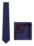 Chokore Navy Blue color Silk Tie & Two-in-one Burgundy & Blue Pure Satin Silk Pocket Square set