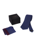 Chokore Navy Blue color Silk Tie & Two-in-one Burgundy & Blue Pure Satin Silk Pocket Square set
