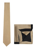 Chokore Beige color silk tie & Two-in-one Beige & Black Silk Pocket Square from the Solids Line set