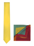 Chokore Yellow color silk tie & 4-in-1 Multicolor Pure Silk Pocket Square set