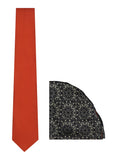 Chokore Red color Plain Silk Tie & Double-sided Black & White color Silk Pocket Circle set
