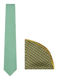 Chokore Sea Green color Silk Tie & Double-sided Sea Green & Lemon Green Silk Pocket Circle set