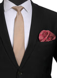 Chokore Beige color Plain Silk Tie & Wine Pink & Beige silk pocket square set